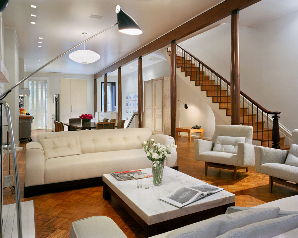 A Greenwich Village Townhouse stairwell and living room