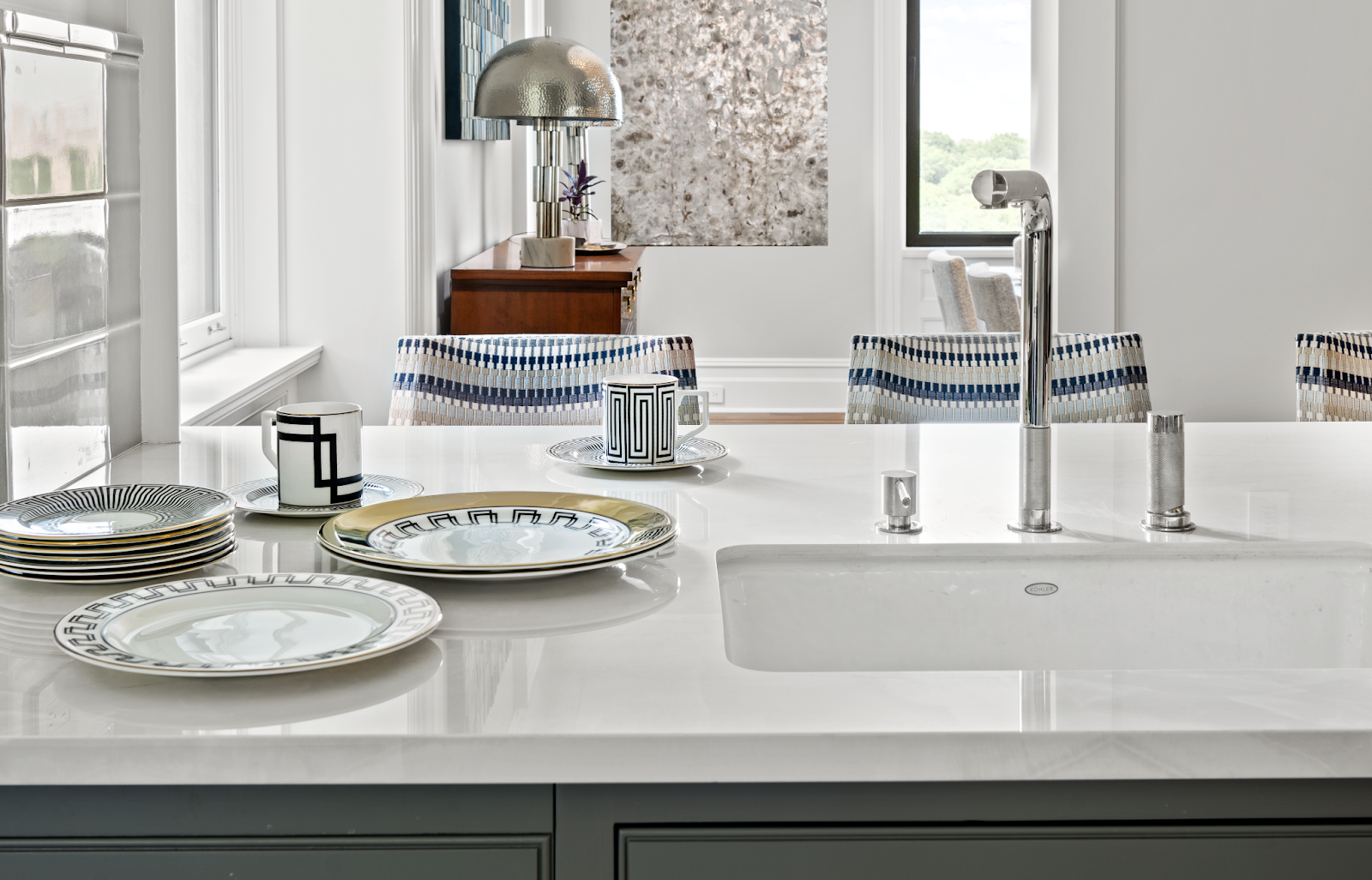 A faucet on a kitchen countertop