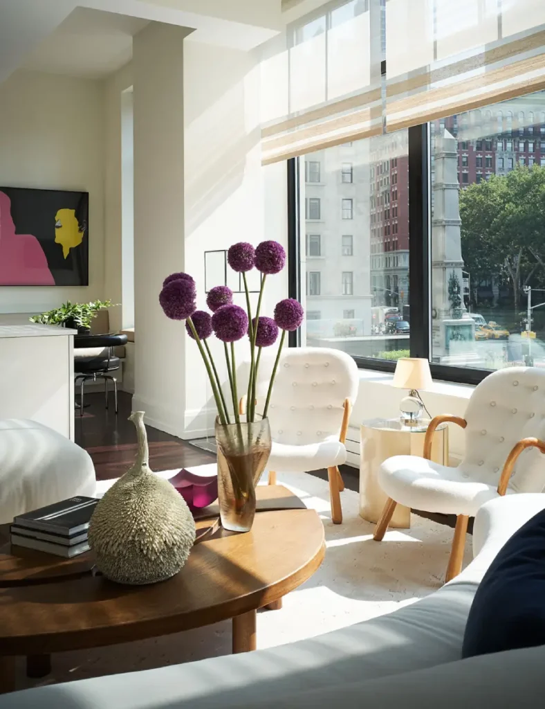 A picture of a living room in a New York high-rise apartment